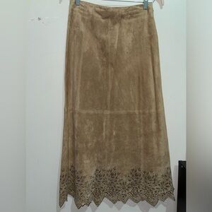 Beautiful pure suede Leather Skirt with floral eyelet embroidery